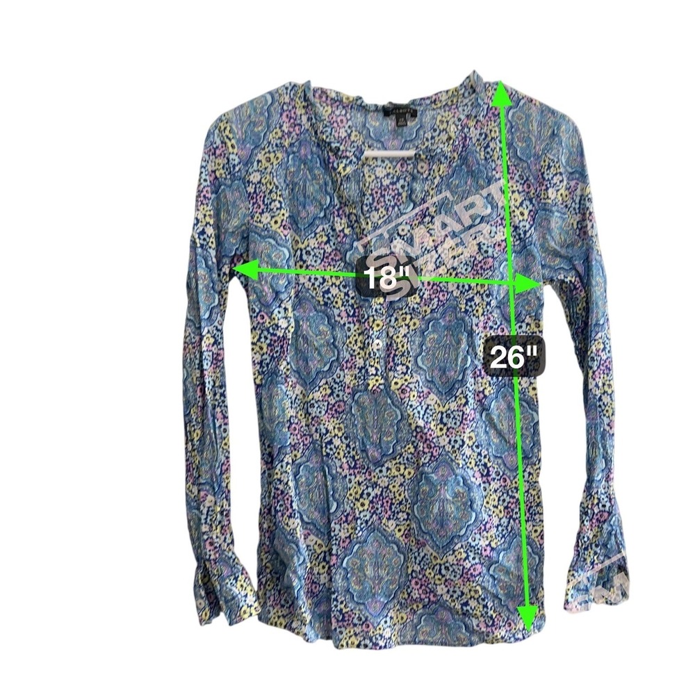 Talbots Womens Paisley Print Long Sleeve Blouse Top XS V Neck Yellow Blue Pink - Picture 3 of 5